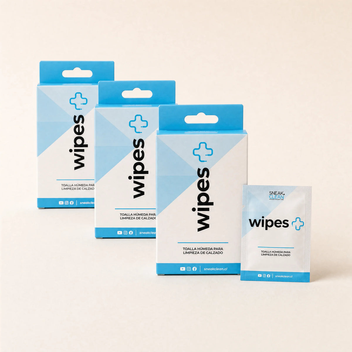 Pack 3 cajas SneakClean Wipes+ — toallitas húmedas para limpieza express de zapatillas