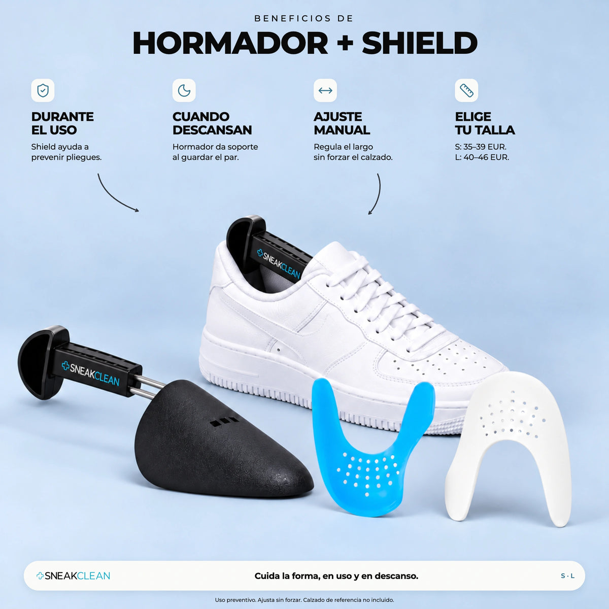 Beneficios del Pack Hormador + Shield SneakClean: cuida la forma de tus zapatillas en uso y en descanso