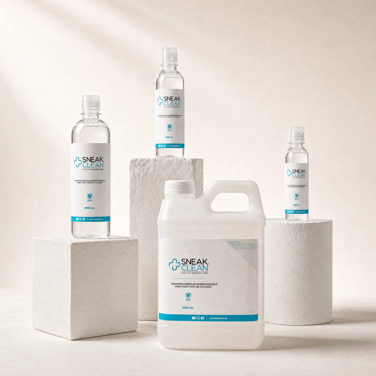 Shampoo biodegradable SneakClean para zapatillas — formato 150cc, 250cc, 500cc y 1000cc