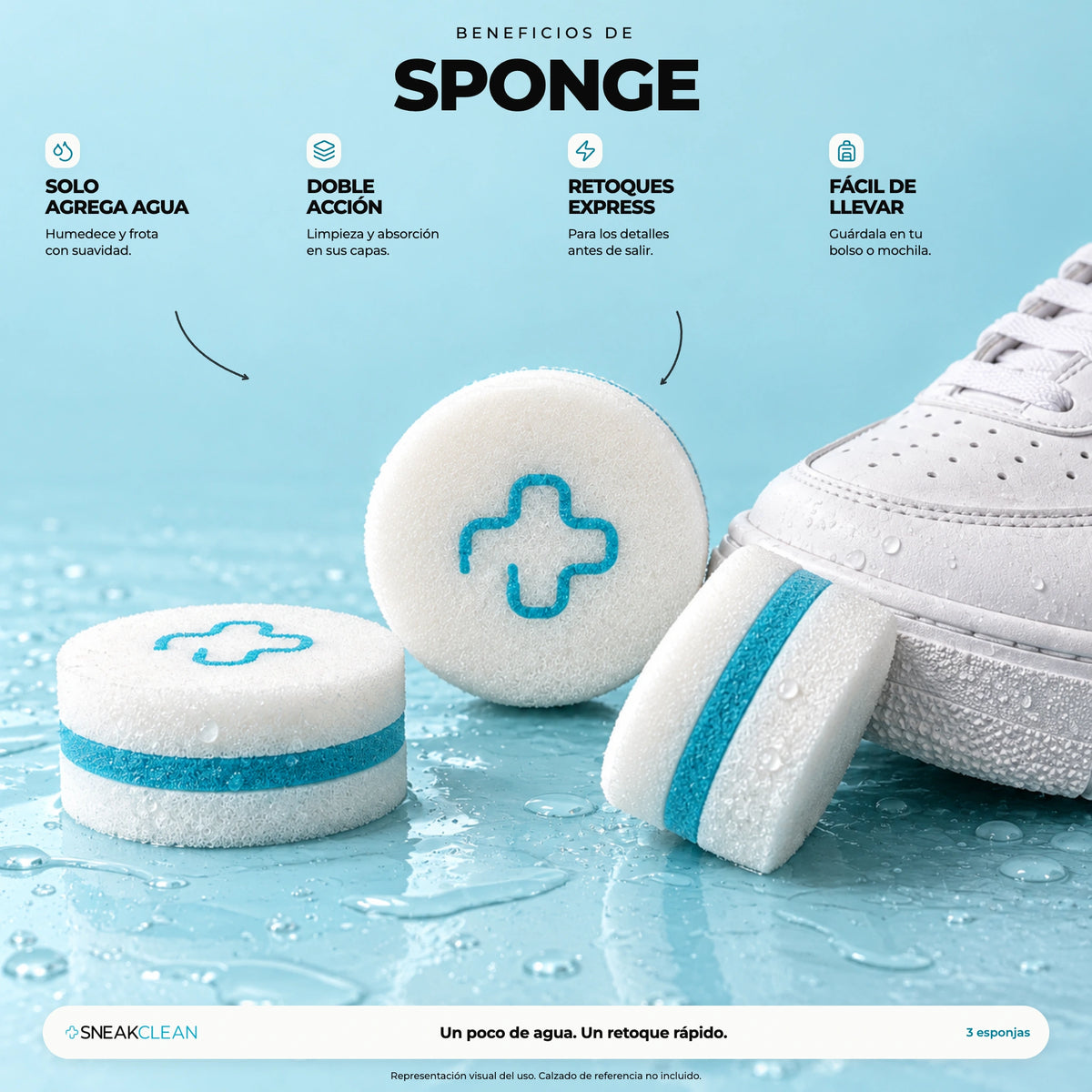 Beneficios de SneakClean Sponge: esponja de doble acción para retoques rápidos solo con agua