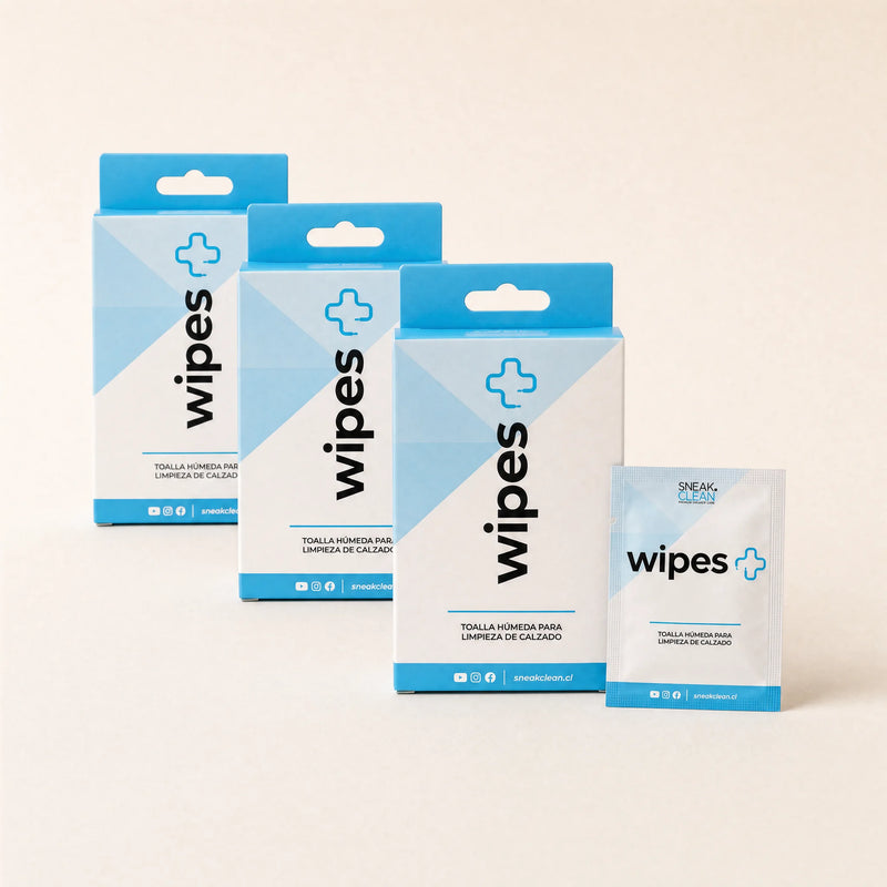 Pack 3 cajas SneakClean Wipes+ — toallitas húmedas para limpieza express de zapatillas