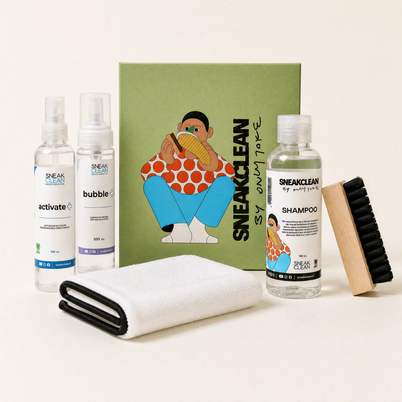 Pack Cuidado Gamuza ONLYJOKE SneakClean — activate, bubble, shampoo, escobilla y paño para limpieza profesional de zapatillas de gamuza